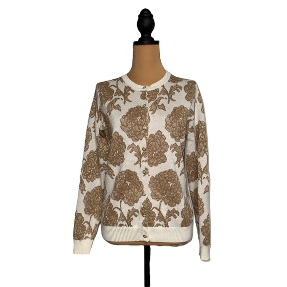 Isaac Mizrahi Live Floral Button Front Cardigan Sweater Cream Small - Picture 1 of 6